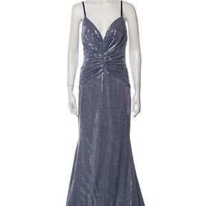 Terani Couture Elegant Silver Evening Gown